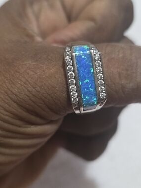 ALOHA  Blue Opal Channel Ring with Clear Accents